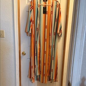 L&B Vibrant Striped Kimono - Orange, Blue, Cream